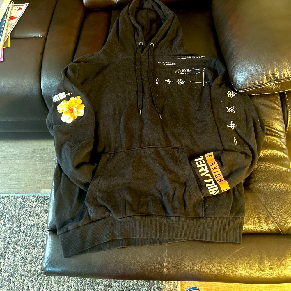 No Boundaries Black Graphic Hoodie with Yellow Accents
